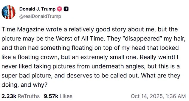Trump's Gaza Peace Deal and Time Magazine's 'His Triumph' Cover Dubbed 'Worst Photo Ever' by President